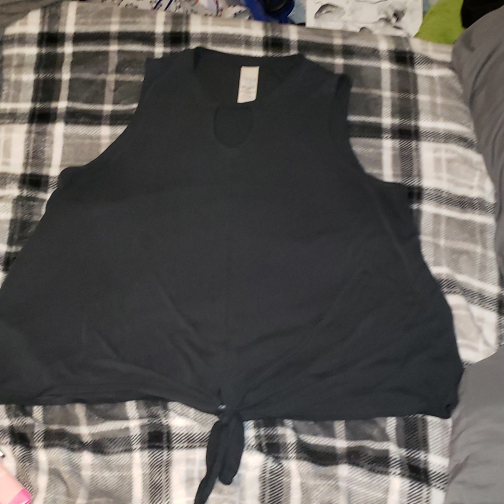 Dark gray Thick tanktop - tie waist, keyhole neck